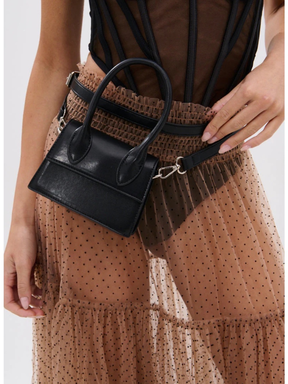 AZALEA WANG GLENDA BLACK BAG EMBELLISHMENT  SANDAL W/ MATCHING JACKY BELT BAG